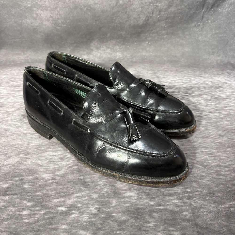 Vintage Florsheim Imperial Black Leather Tassel Loafers Shoes Mens 8 D Old Money